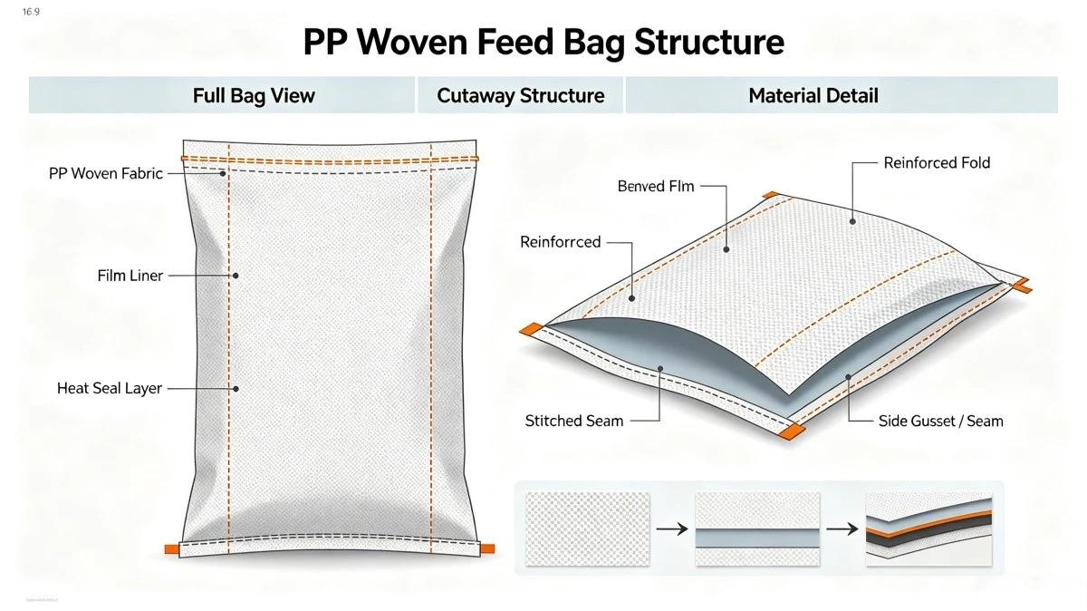 Structural diagram of PP woven feed bags Structural diagram of PP woven feed bags